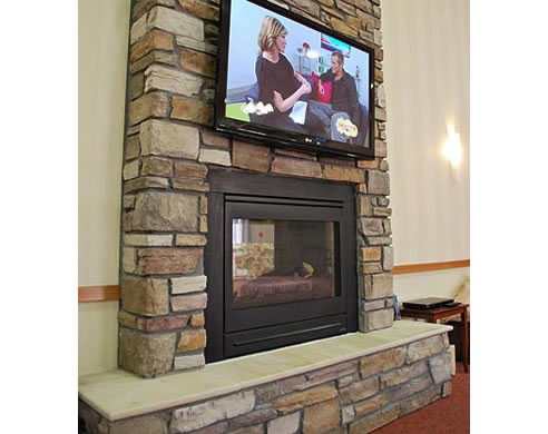 stacked ledgestone fireplace surround