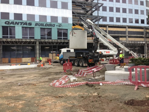 installation of interconnecting water retention tanks