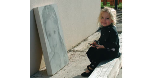 photo engraved concrete childs portrait