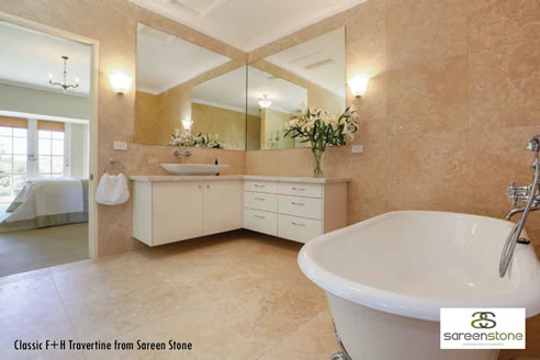 classic travertine tiles in bathroom