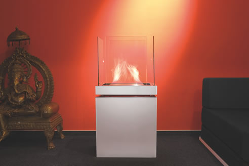 white plinth ethanol fire