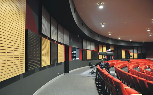 theatre acoustic wall panelling on curved wall