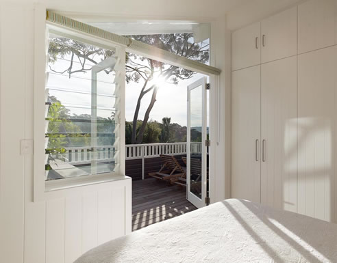 glass louvres in bedroom