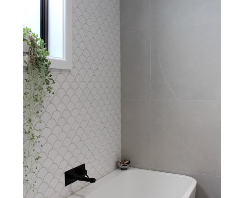 fish scale tiles bathroom wall