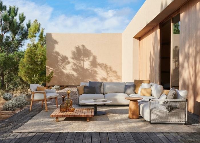 The Tribu NODI comfort sofa is perfect for the outdoors.