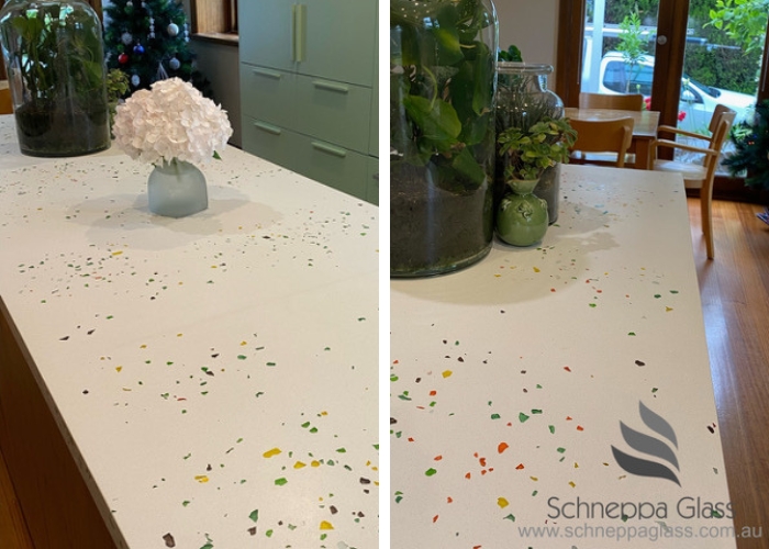 Beautiful Bespoke Benchtop With Feature Glass from Schneppa Glass