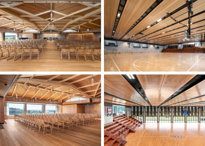 Acoustic Ceiling with Curved Panelling and Concealed Fixing for Premium School by Supawood
