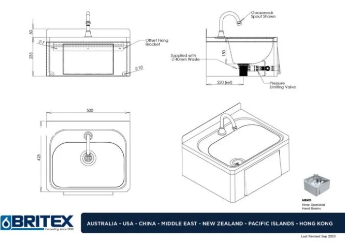 Knee Operated Hand Basin by Britex