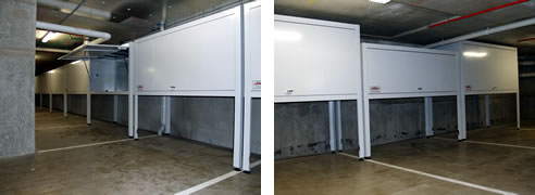 over bonnet storage units in underground carpark