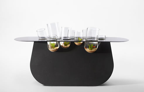 counter sunk fish tanks in caesarstone table