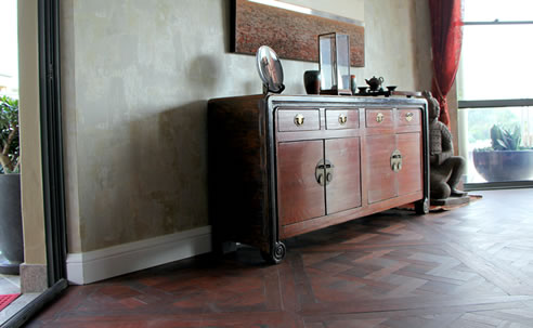 reclaimed timber parquetry floor