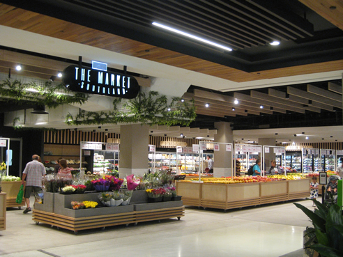 supermarket timber look beam ceiling