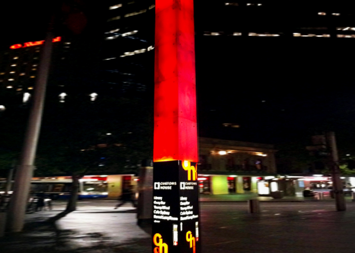 Red Perspex Column for Circular Quay by Mitchell Laminates
