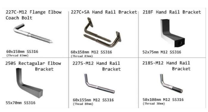 Hand Rail, Glass Brackets and Base Plates from ECIA