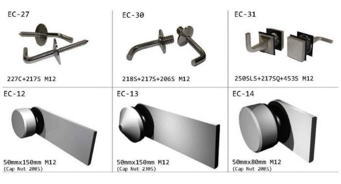 Hand Rail, Glass Brackets and Base Plates from ECIA