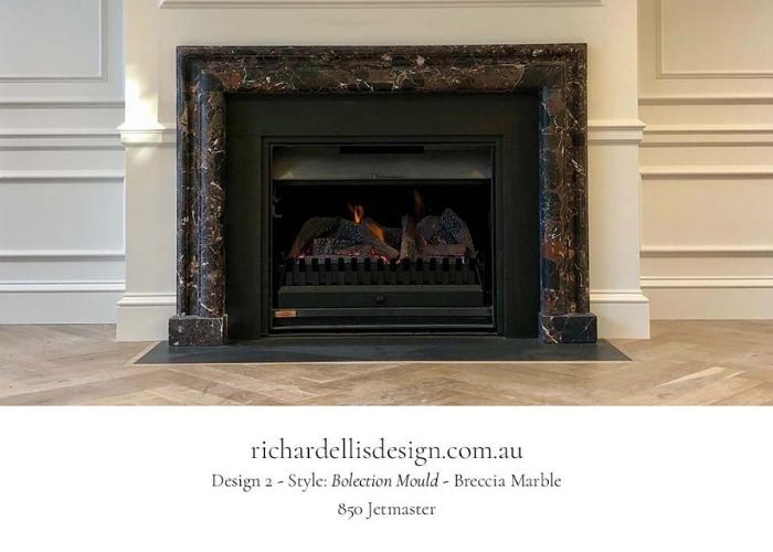 Breccia Marble Bolection Mould Style Fireplace by Richard Ellis.