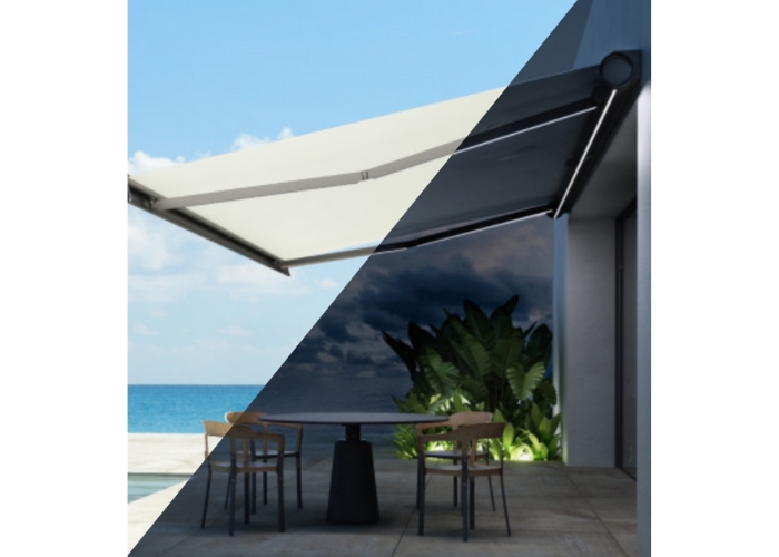 Folding Arm Awning with LED Lighting by Undercover Blinds & Awnings