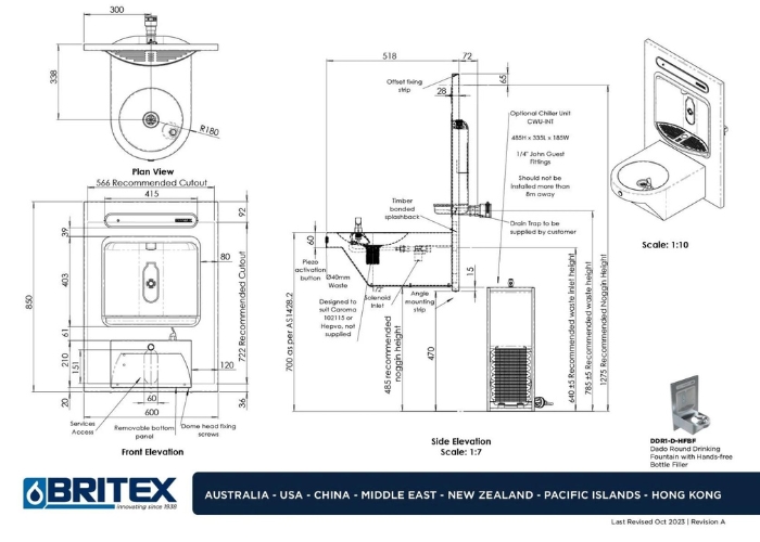 Round Drinking Fountain with Hands-Free Bottle Filler from Britex