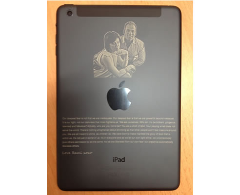 engraved ipad back panel portrait and text