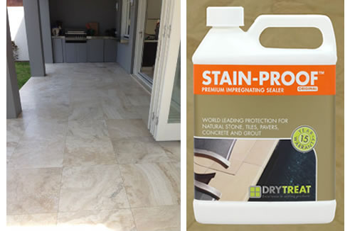 travertine floor sealed with dry-treat's stain-proof original
