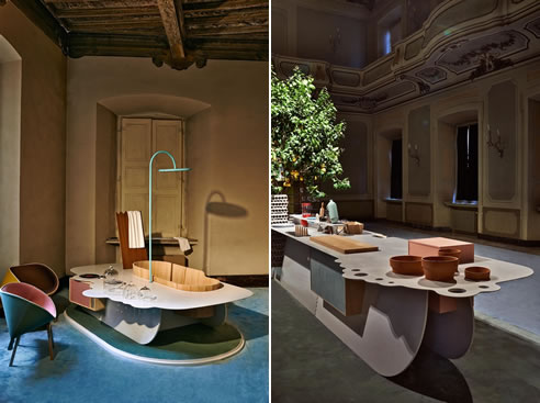 caesarstone sufaces used for islands funiture