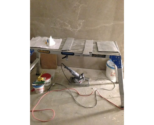 work bench stone panel errection