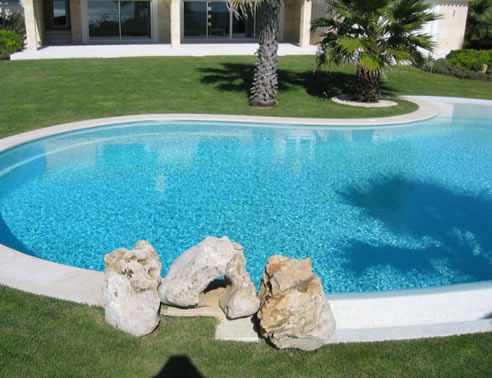 swimming pool with glass mosaic tiles