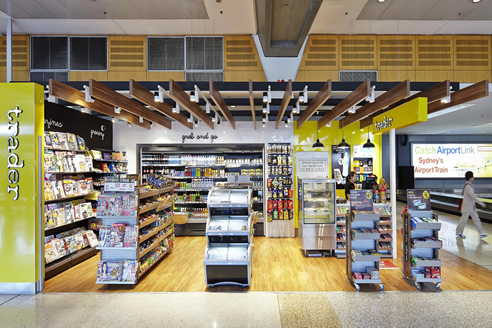 beams create floating ceiling at trader convenience store sydney airport