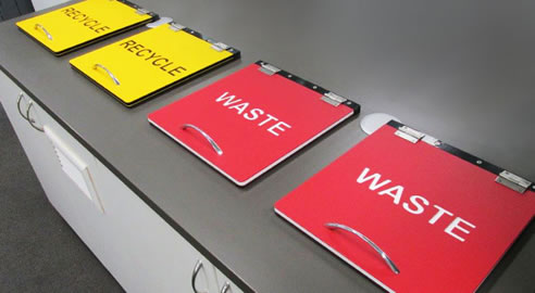 multi coloured engraved hdpe waste signage