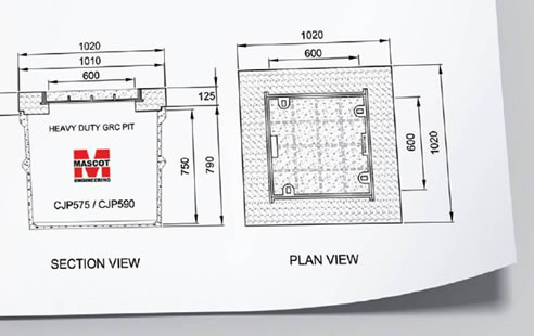 cable pit and cover section and plan drawings