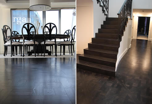 dark stain parquetry flooring