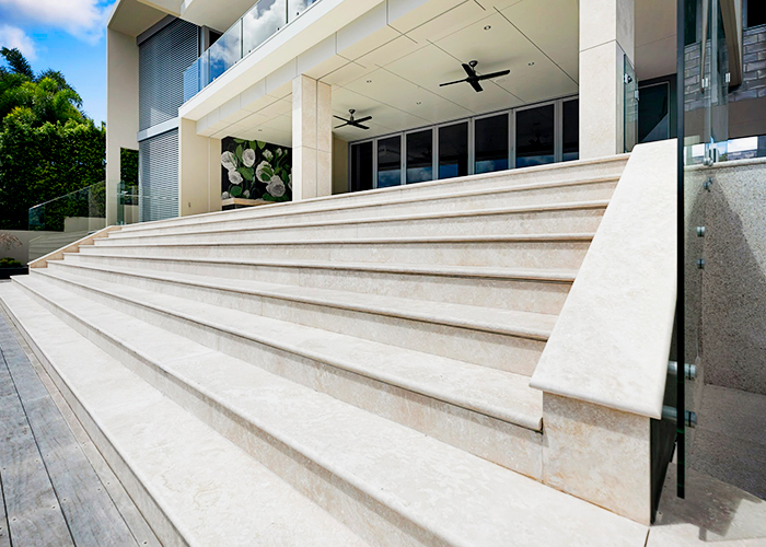 Travertine Deck & Stairs Completed Using LATICRETE