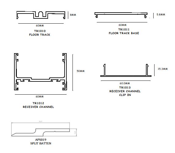 Glazing and Door Track Sections by Aluminium Partition Systems