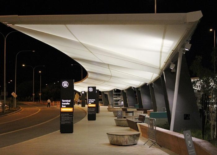 Winged Structural PTFE Fibreglass Membranes for Perth Airport by Makmax Australia.