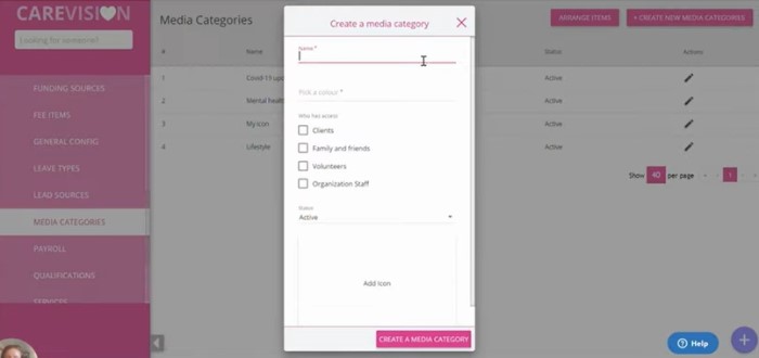 Media Categories for Content Creation on CareVision