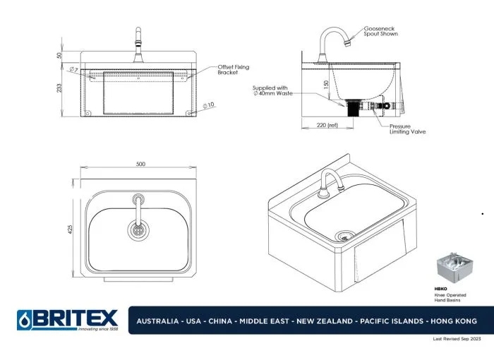 Knee-Operated Hands-Free Stainless Steel Basins by Britex
