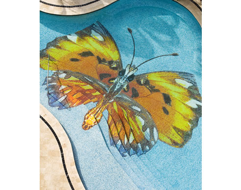 mosaic tiled pool butterfly design