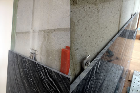 fixing natural stone to concrete block work with stoneclips