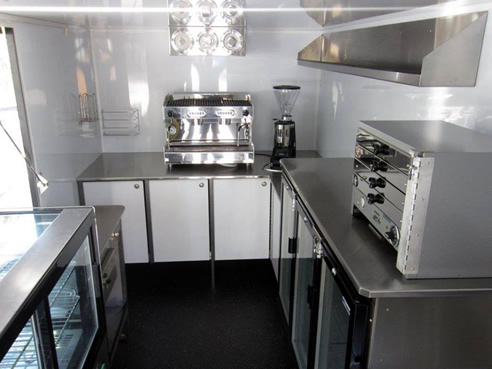 inside coffee trailer
