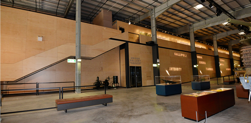 plywood panelling museum interior