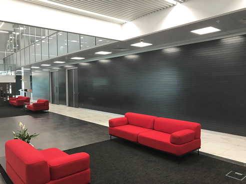 black acoustic slat wall panelling