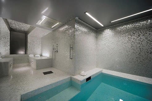 silver indoor pool mosaic tiles