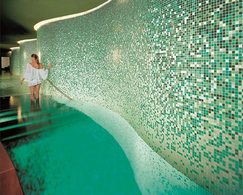 green mosaic tiles hotel pool