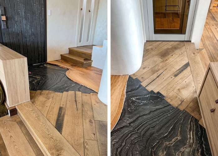 Wood and Marble Combination Flooring by Antique Floors