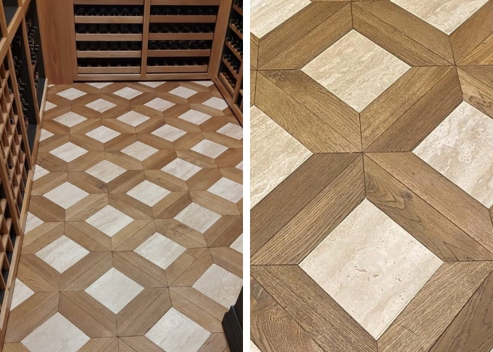 Wood and Marble Combination Flooring by Antique Floors