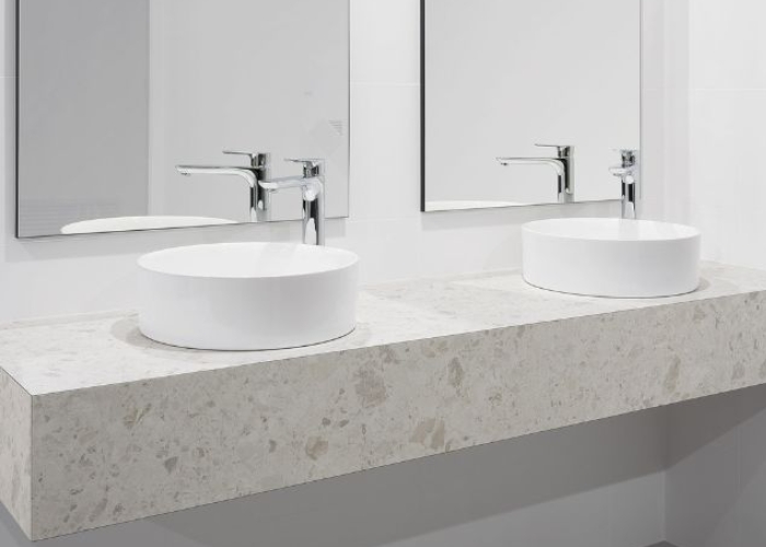 Drop Front Benchtop for Bathrooms by polytec