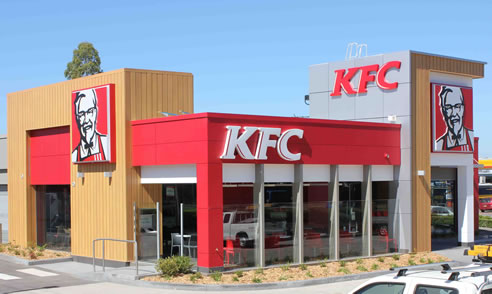 timber look aluminium external cladding at kfc