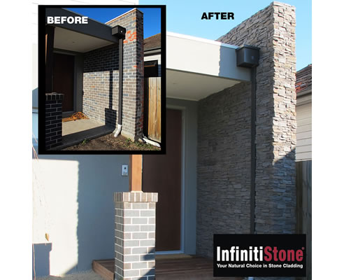 before and after stacked stone cladding