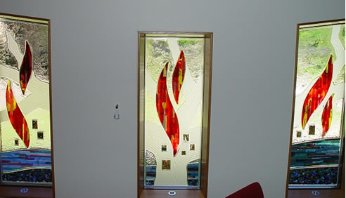 coloured flame glass church windows