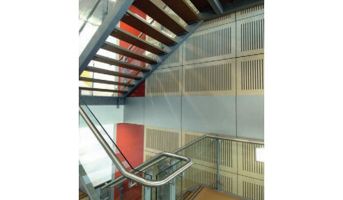 medium density fibreboard wall panels in stairwell